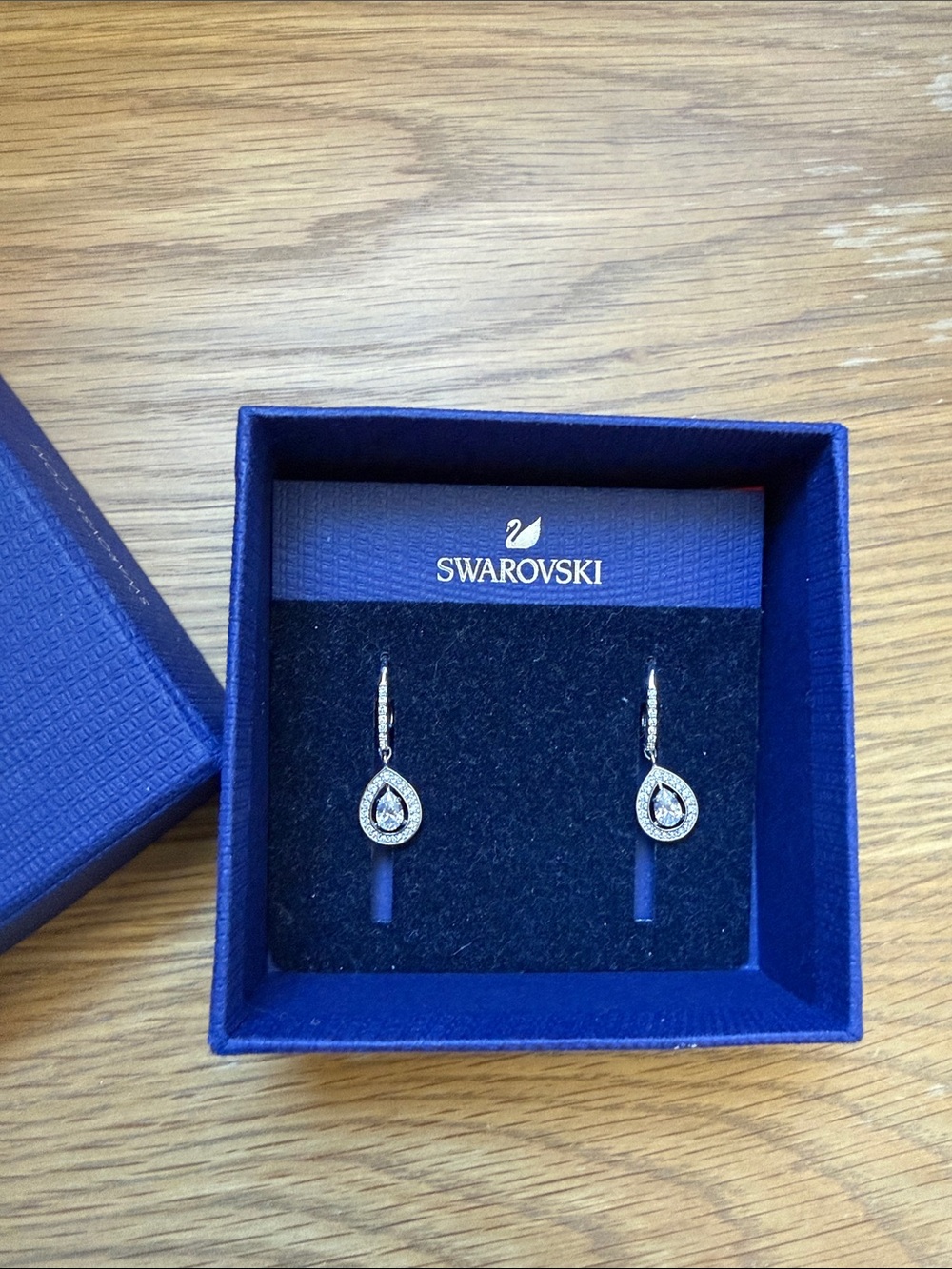 Swarovski Silver Teardrop Crystal Drop Earrings - White